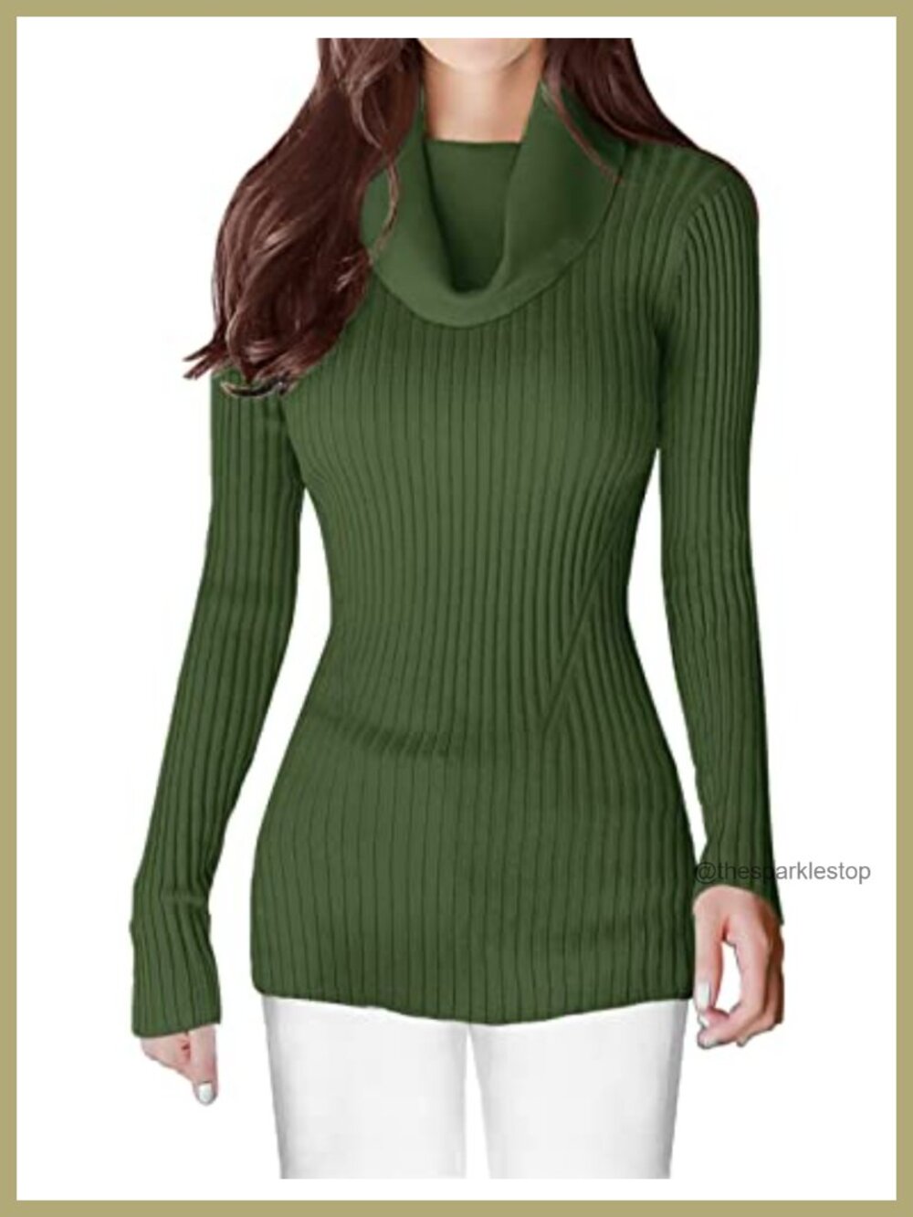 Cowl Neck Ribbed Knit Pullover Sweater Slim Fit Long Sleeve Viscose Nylon